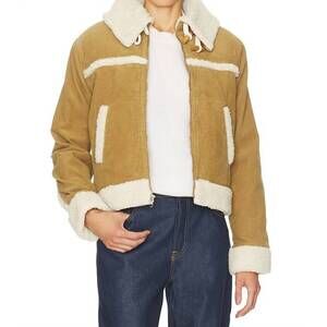 NEW AMO betty shearling corduroy jacket in cumin